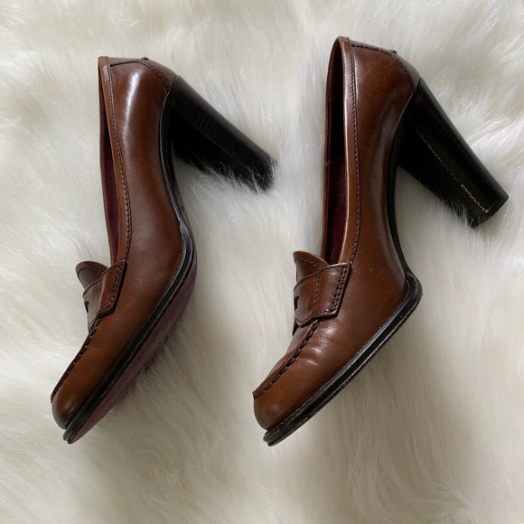 Prada Leather Brown Penny Loafer Pumps - Picture 2 of 8